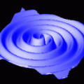 Wizja fal grawitacyjnych wytwarzanych przez układ dwóch bardzo szybko orbitujących wokół siebie obiektów, fot. NASA