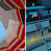 Candidate event displays of a Higgs boson decaying into two muons as recorded by CMS (left) and ATLAS (right). (Image: CERN)